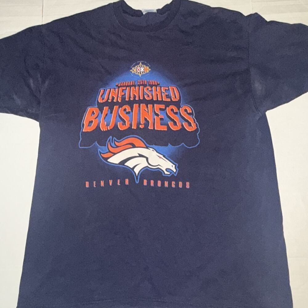 Vintage Denver Broncos Shirt Mens XXL Blue Pro Player Unfinished Business